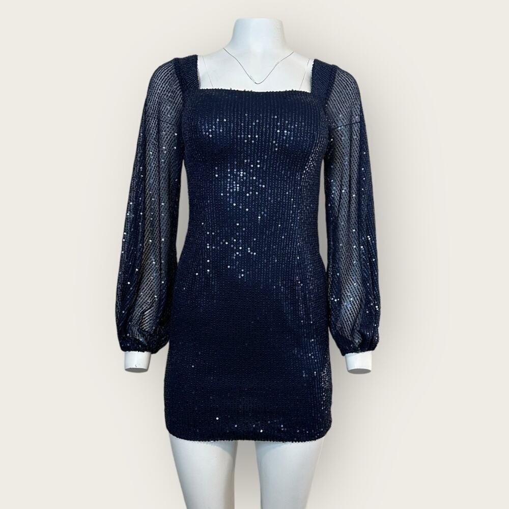 NWT | Wedding Dress | Sequin Puff Sleeve Mini Dress | Navy Blue | Size 4
